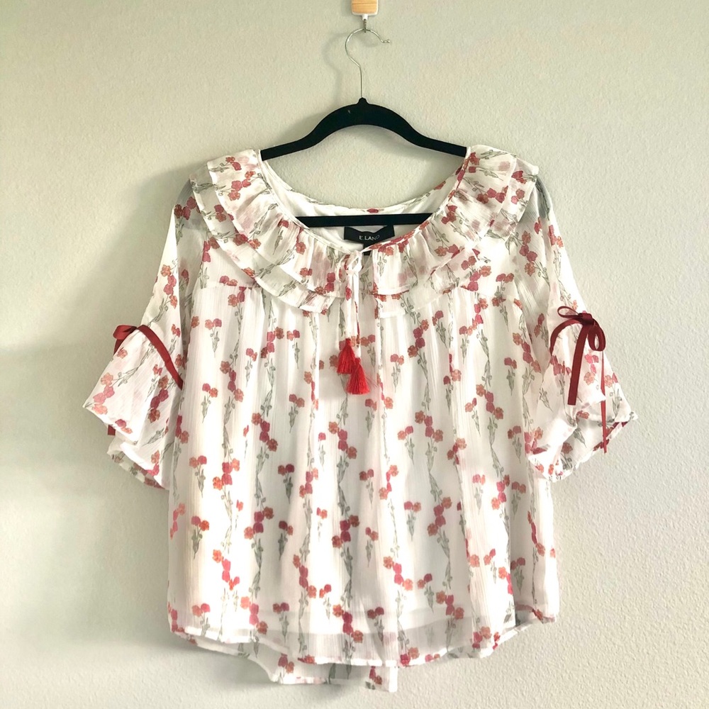 Eland tie sleeve ruffle blouse